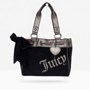 Juicy Couture Vintage Dreams Velour Licorice & Gunmetal Tote Bag